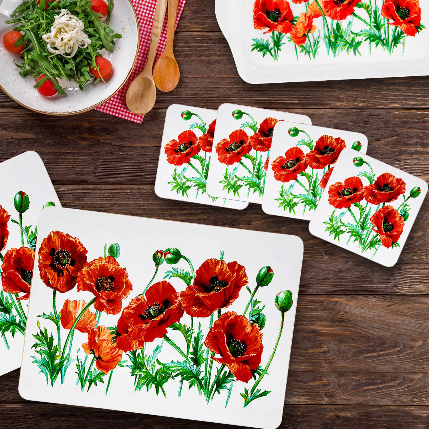 Poppy Flower Tableware Dinner Set Placemat Coasters Drink Mats Food